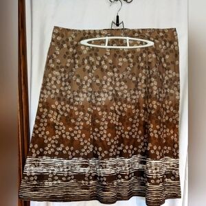 Royal Robbins cotton, A-line, midi skirt,‎ sz 16, cream/brown, Summer, Casual